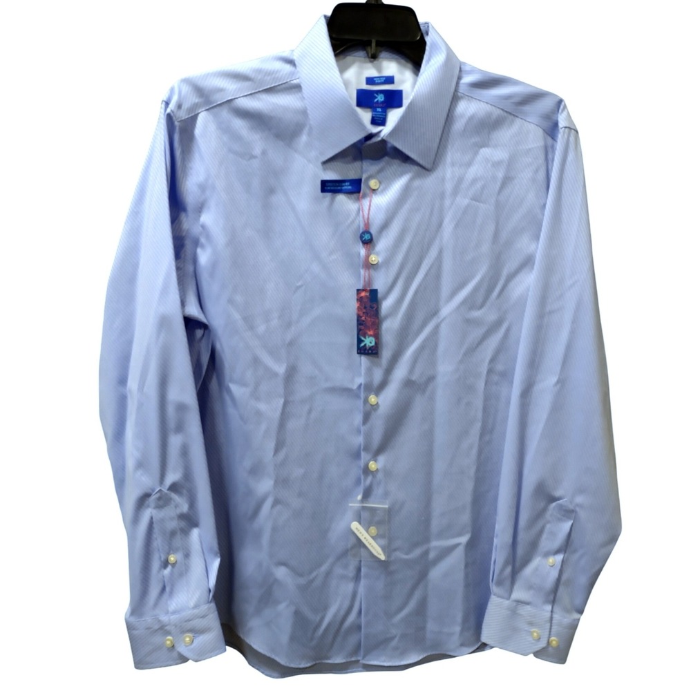 Egara XL Mens Dress Shirt Blue Striped Stretch Slim Fit Non Iron NWT